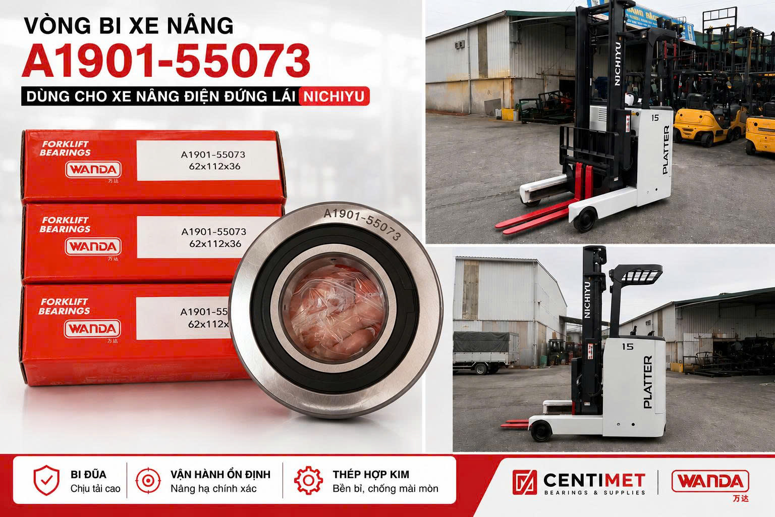 Xe nâng điện đứng lái Nichiyu sử dụng vòng bi A1901 - 55071 