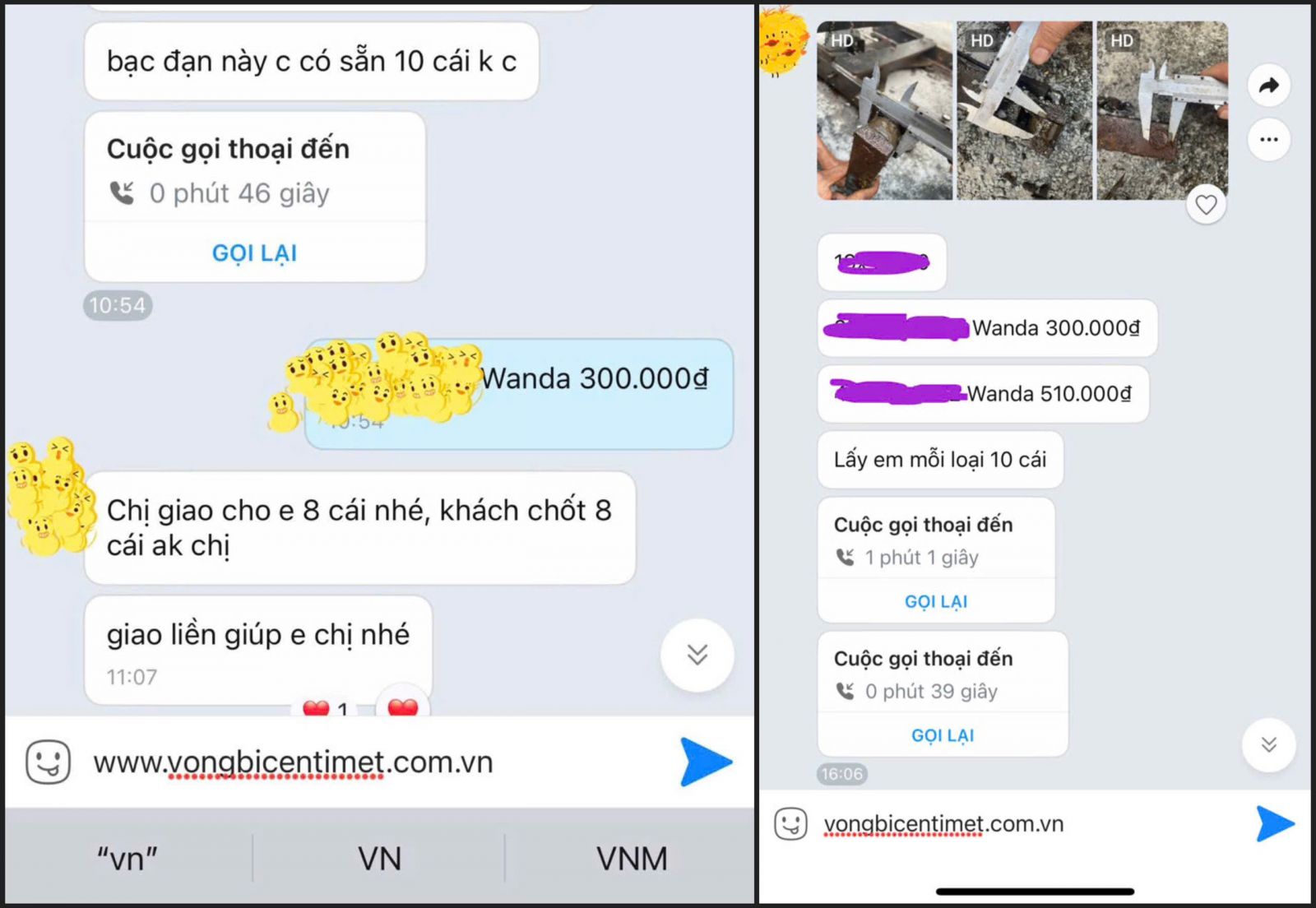 (Hình khách gửi kích thước thực tế đo được và đặt mua số lượng lớn vòng bi WANDA)